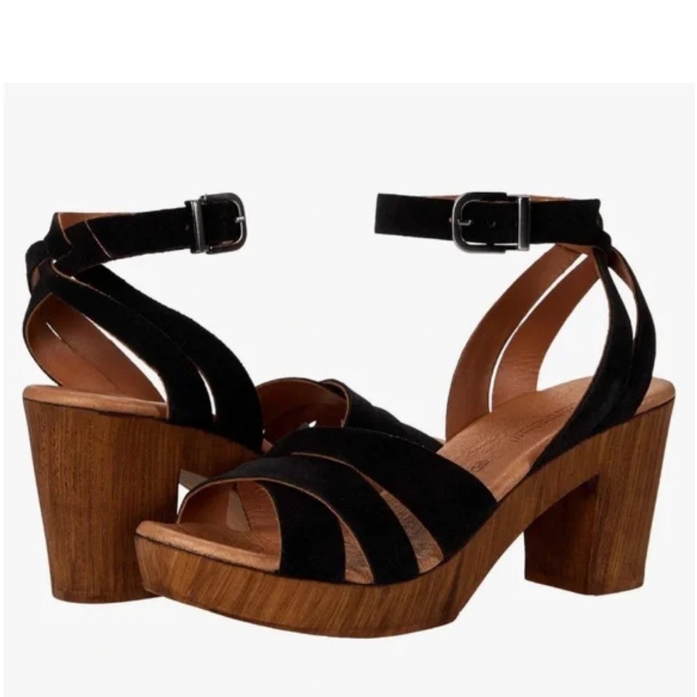 Eric Michael Luna Black Suede Platform Sandals authentic wood Size 38  NEW NWT